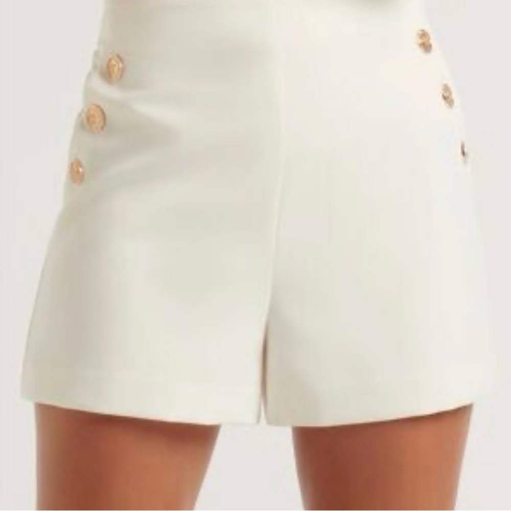 Zara White/Cream High Waist Trouser Shorts with Gold Buttons